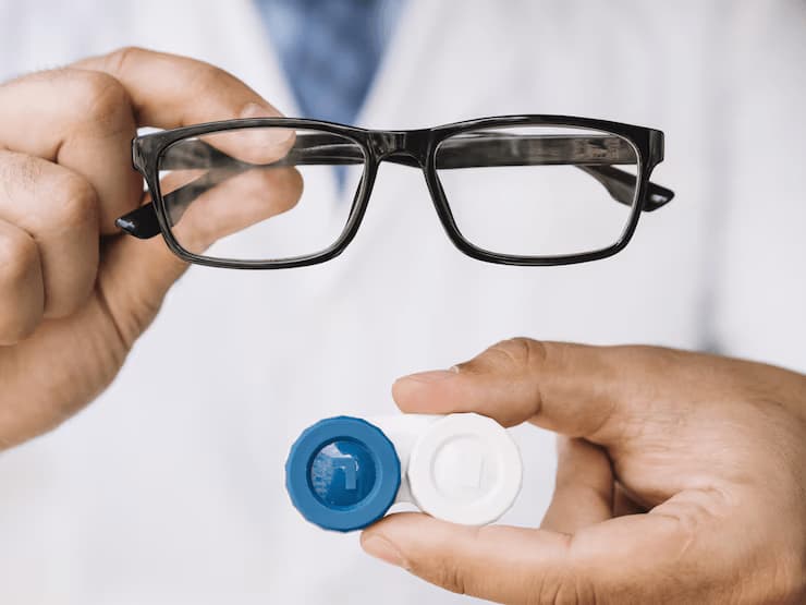 Eye care professionals with patients