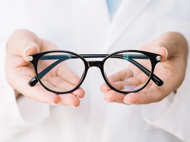 Eye care professionals with patients