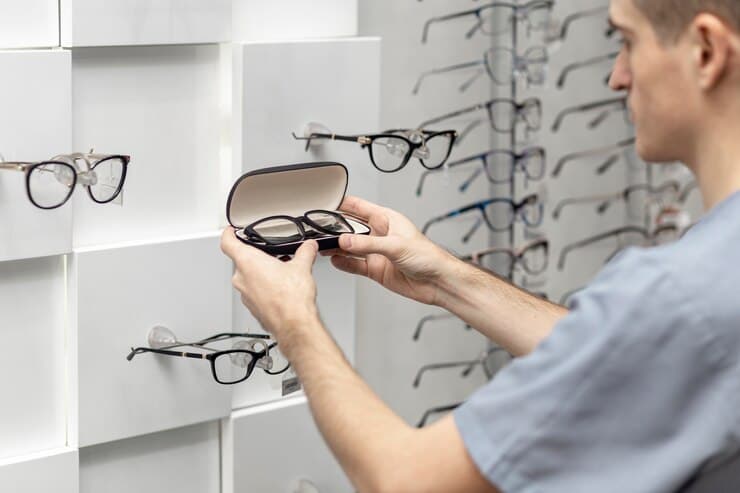 Eye care professionals with patients